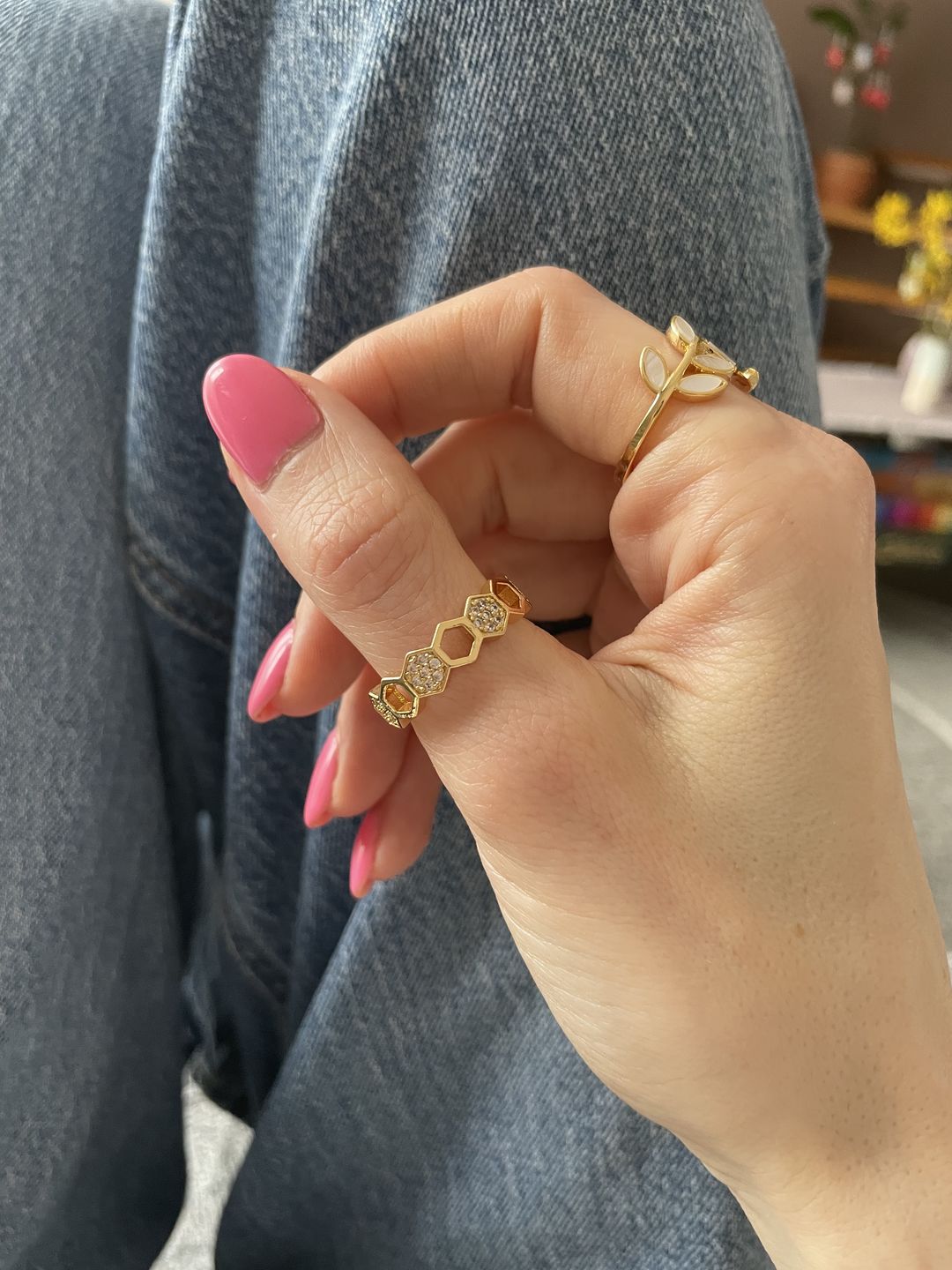 Customer photo review of Gold & Crystal Honeycomb Ring