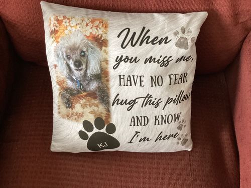 Customer photo review of Personalized Memorial Pet Pillow Have No Fear Hug This Pillow