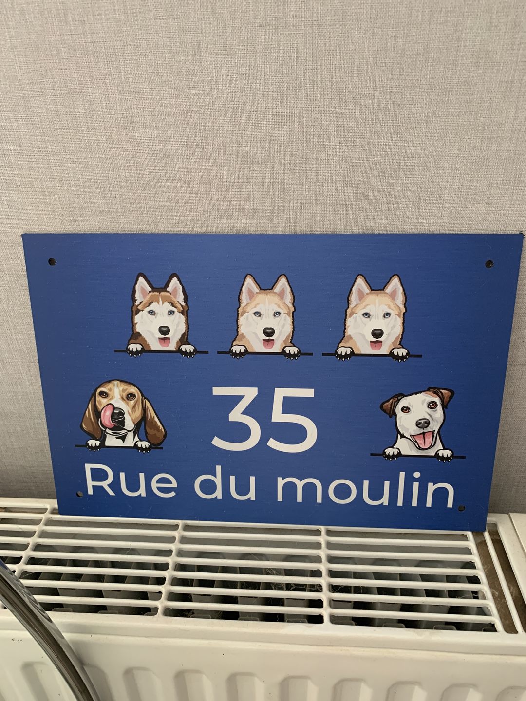 Customer photo review of Chiens curieux et numéro de maison - Plaque de porte personnalisée