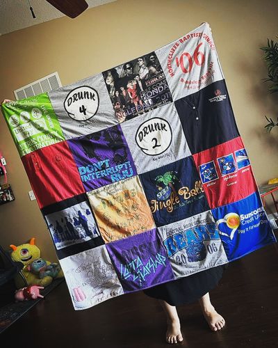 T-shirt quilt with music events, parties themes by Christina from FL
