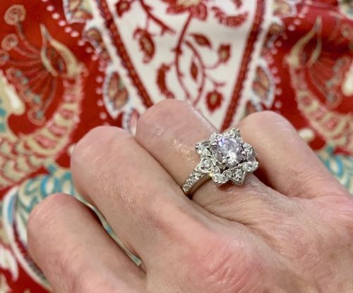Customer photo review of Flower Halo CZ Ring in Sterling Silver