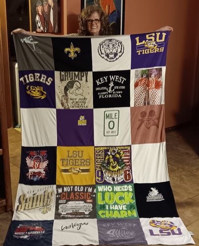 T-shirt quilt featuring louisiana state university tigers, new orleans saints by Terri from FL