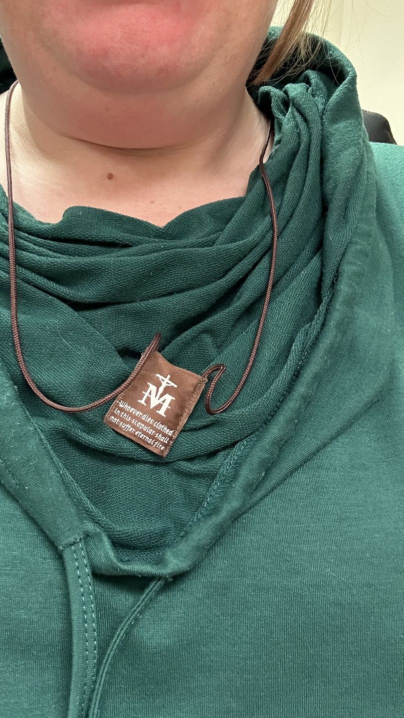 Customer photo review of Premium Brown Scapular, Brown & Cream, Our Lady of Mt. Carmel with Promise