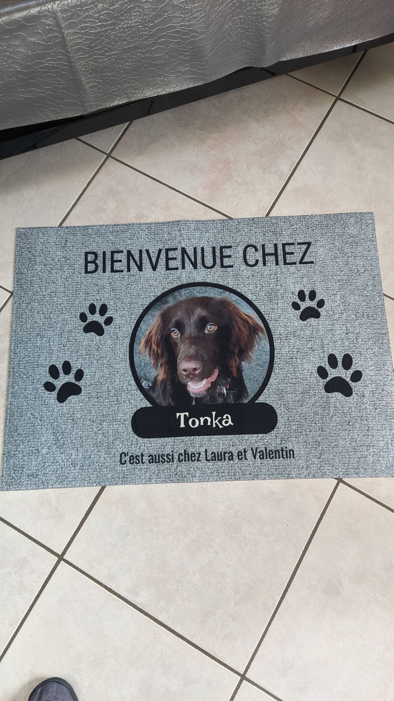 Customer photo review of Photo avec porte-nom - Paillasson personnalisé