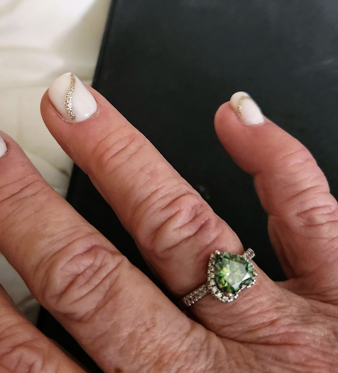 Customer photo review of Halo Heart Cut Colored Moissanite Pave Sterling Silver Engagement Ring