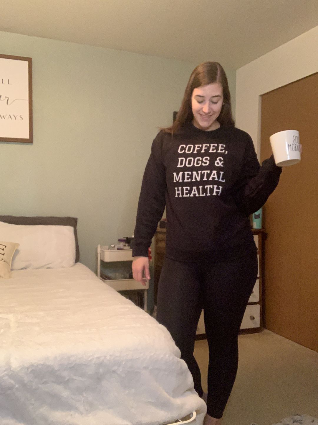 Customer photo review of Coffee, Dogs & Mental Health Sweatshirt