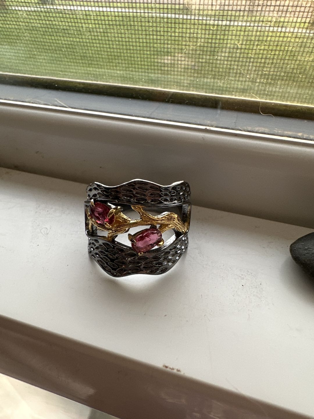 Customer photo review of Retro Red Garnet Ring