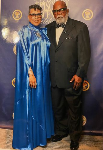 Customer photo review of Elegant Satin Solid Color Stand Collar Wide Shoulder Maxi Dress