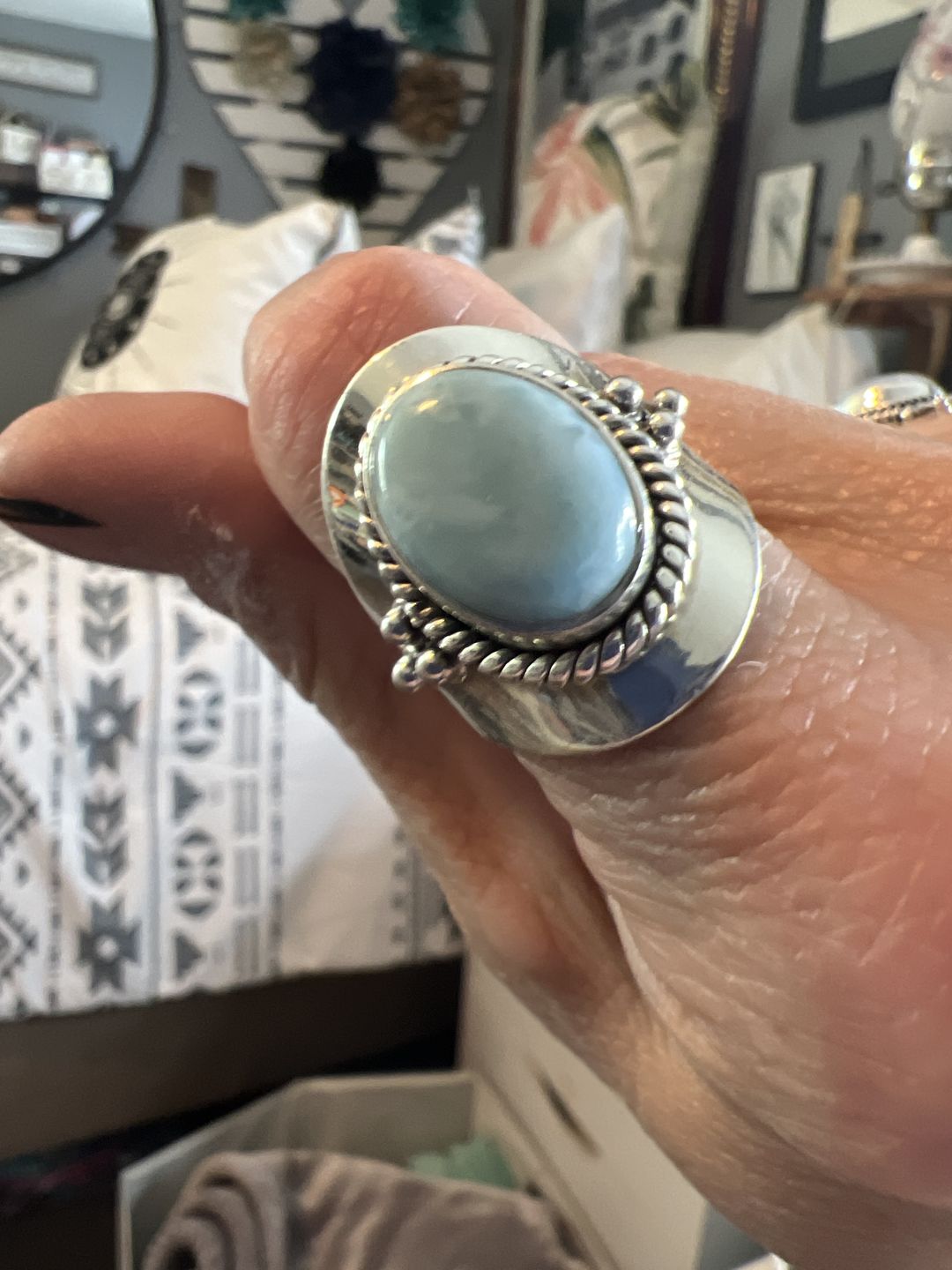 Customer photo review of Larimar Sterling Silver Boho Ring for Women