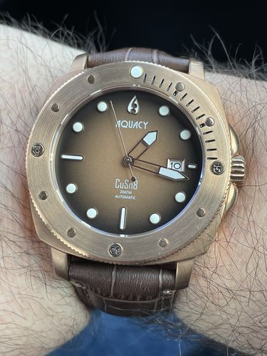 Customer photo review of Aquacy Bronze CuSn8 Series Automatic Men's 200m Watch 44mm Black/Brown Dial Brown Strap