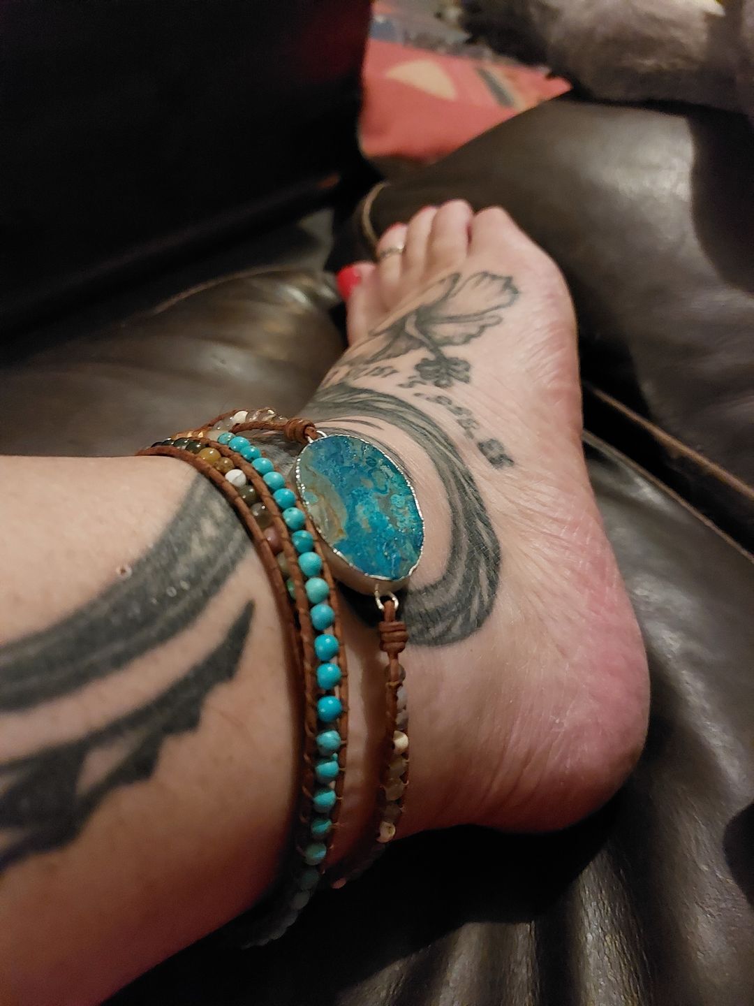 Customer photo review of Handmade Natural Ocean Jasper Leather Wrap Bracelet
