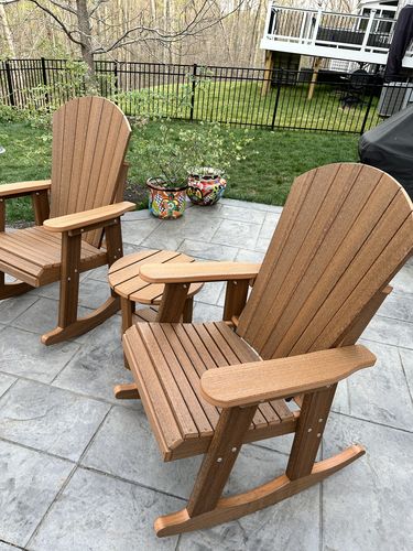 Customer photo review of QUICK SHIP - Adirondack Porch Rockers Lakeside Collection With Round End Table Deal