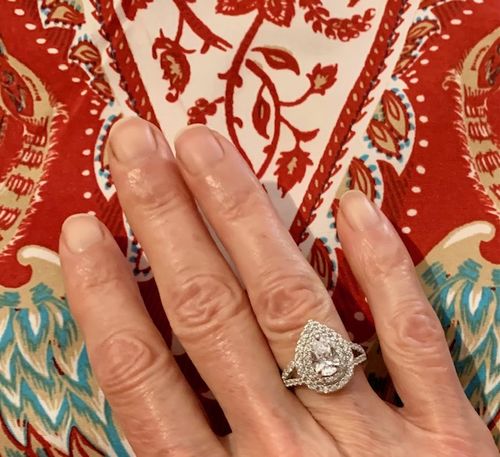 Customer photo review of Halo Pear CZ Split Shank Ring in Sterling Silver