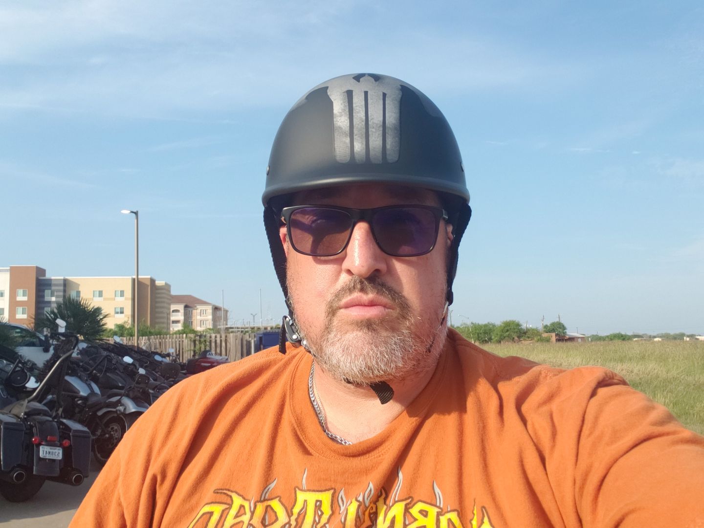 Customer photo review of Low Profile Reversible DOT Polo Helmet / Punisher