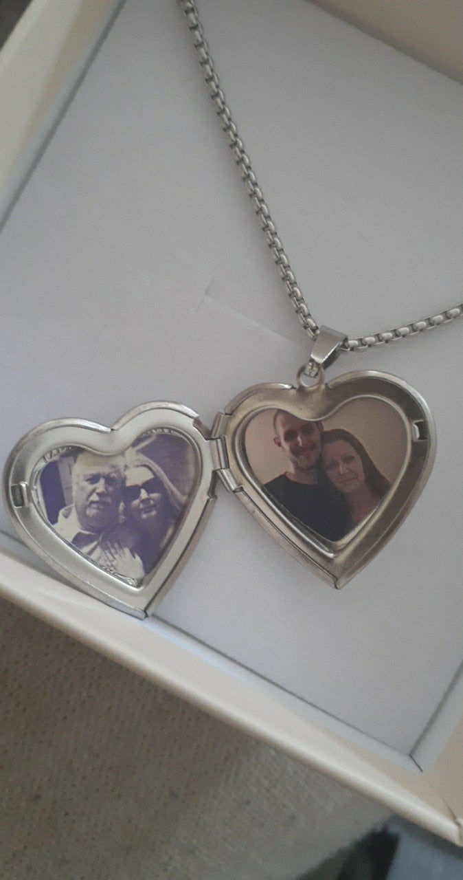 Customer photo review of Personalized Heart Locket Necklace That Holds Pictures Memory Photo Lockets Custom Photo Name Dasiy Heart Necklace