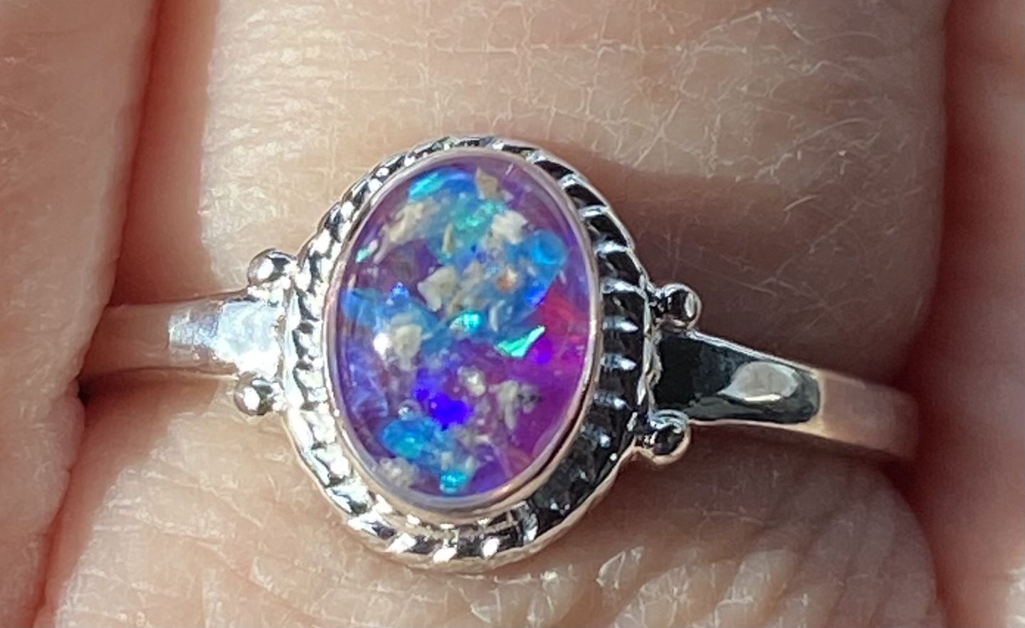 Customer photo review of Braided Oval Ring with Cremation Ashes