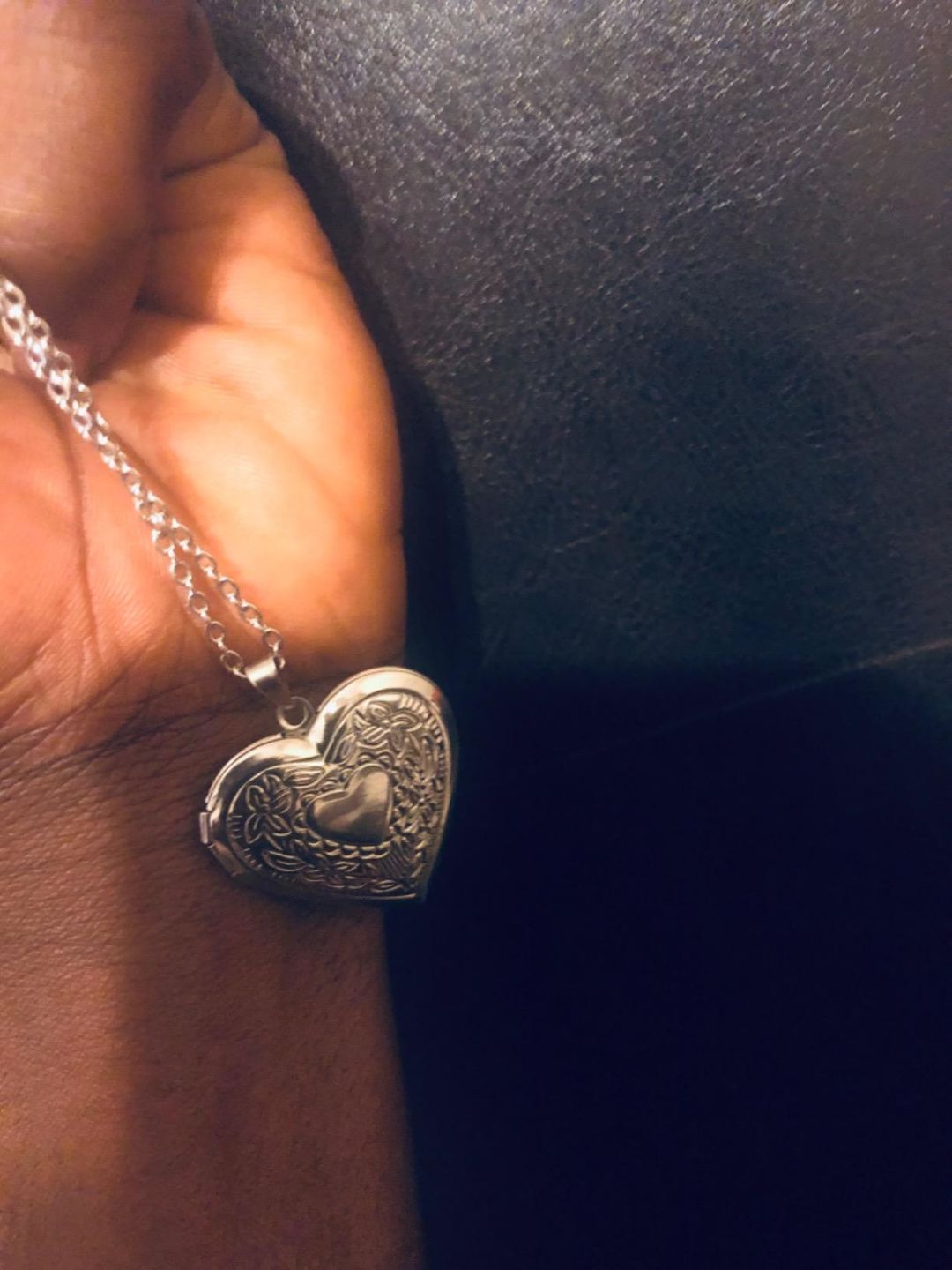 Customer photo review of Personalized Heart Locket Necklace That Holds Pictures Memory Photo Lockets Custom Photo Name Dasiy Heart Necklace