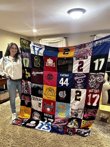 T-shirt quilt featuring notre dame high school football team by Christy from NJ