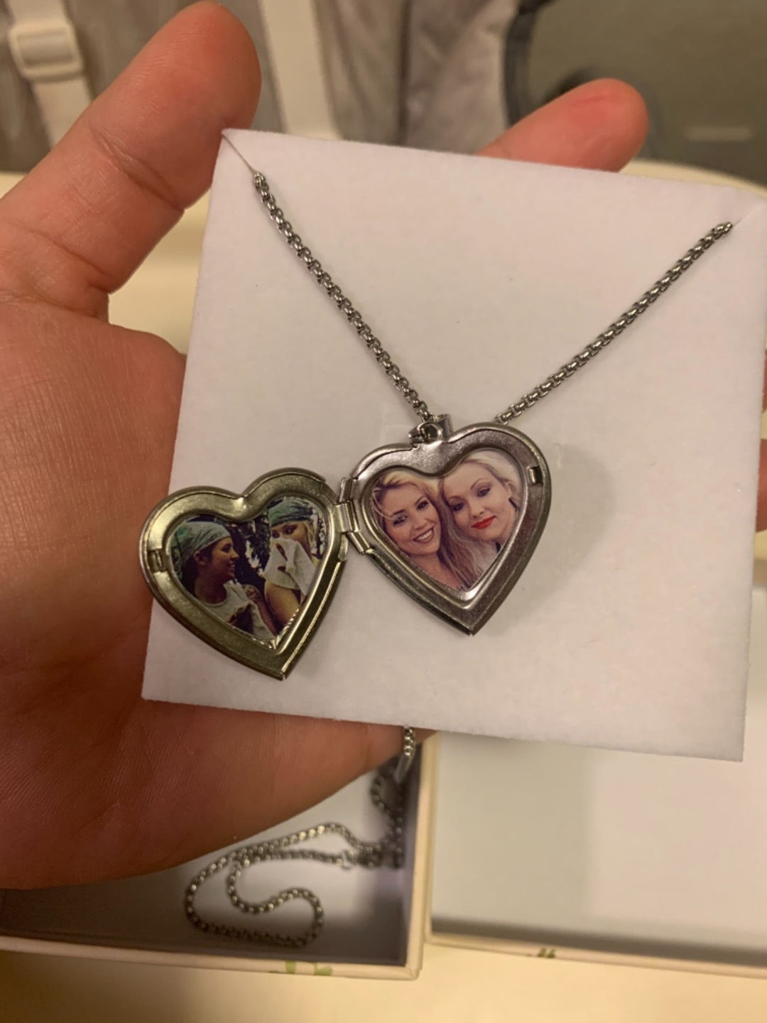 Customer photo review of Personalized Heart Locket Necklace That Holds Pictures Memory Photo Lockets Custom Photo Name Dasiy Heart Necklace