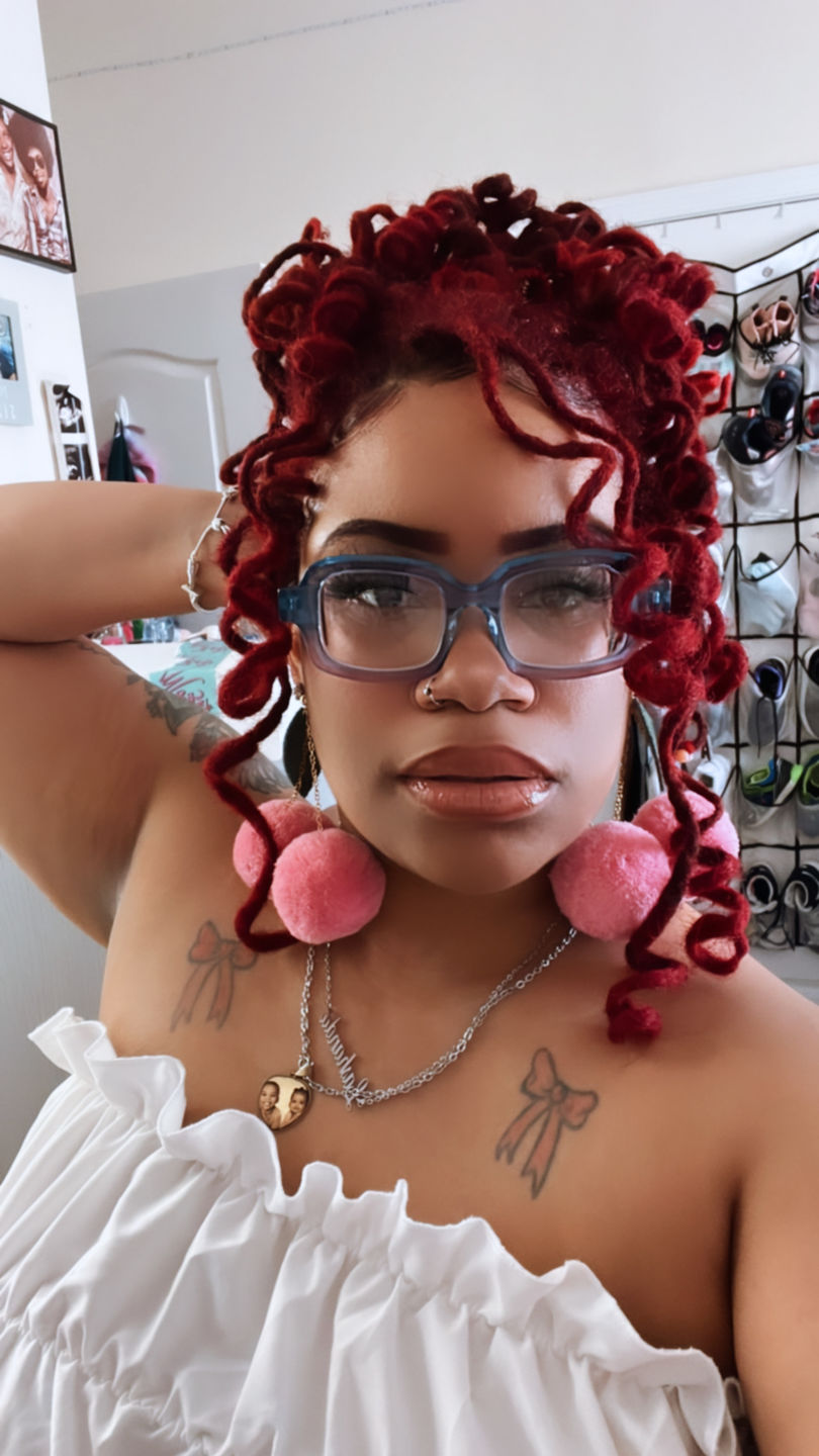 Customer photo review of Mood Junky Cherry Pom Pom Earrings