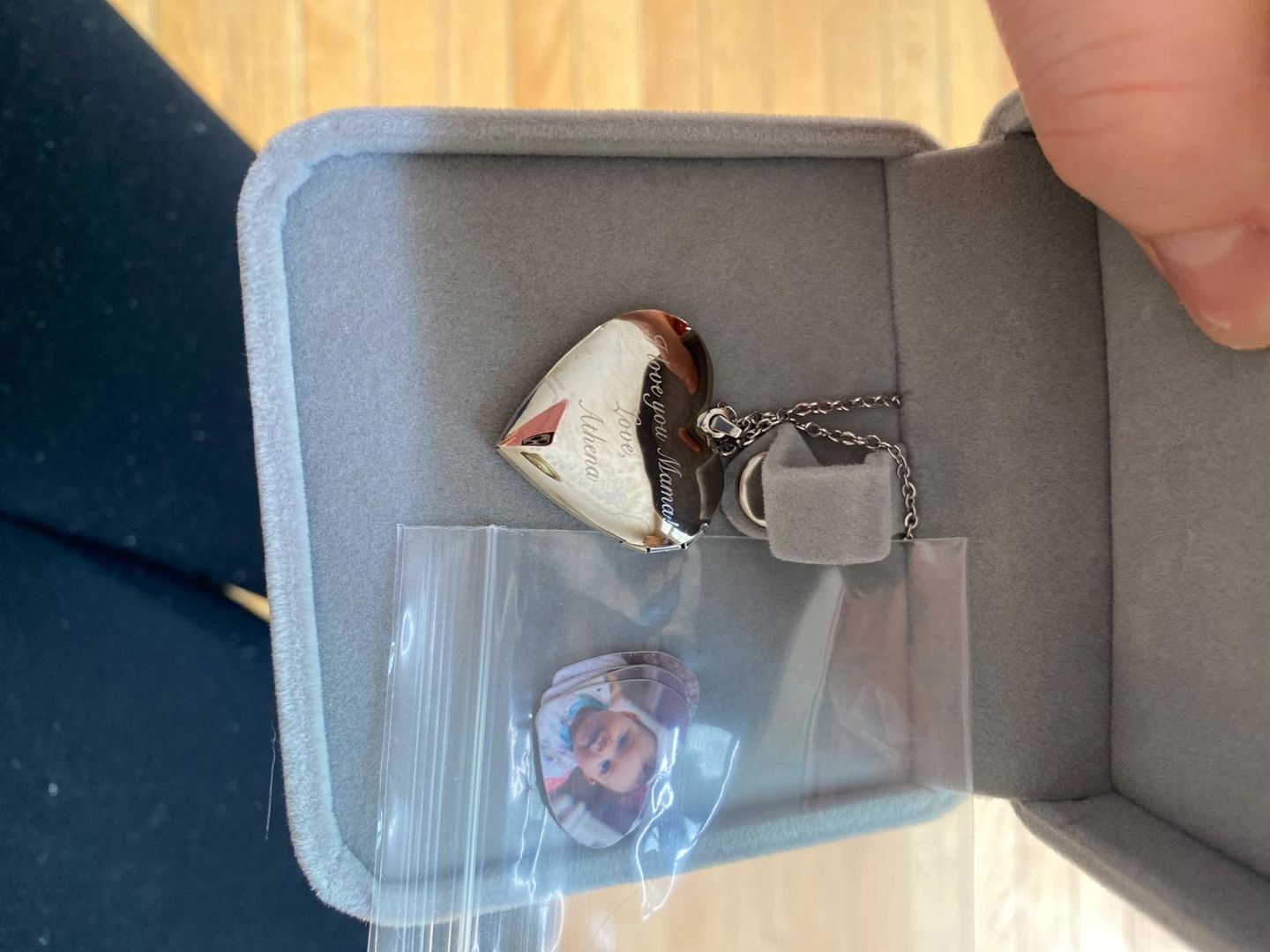 Customer photo review of Personalized Heart Locket Necklace That Holds Pictures Memory Photo Lockets Custom Photo Name Dasiy Heart Necklace