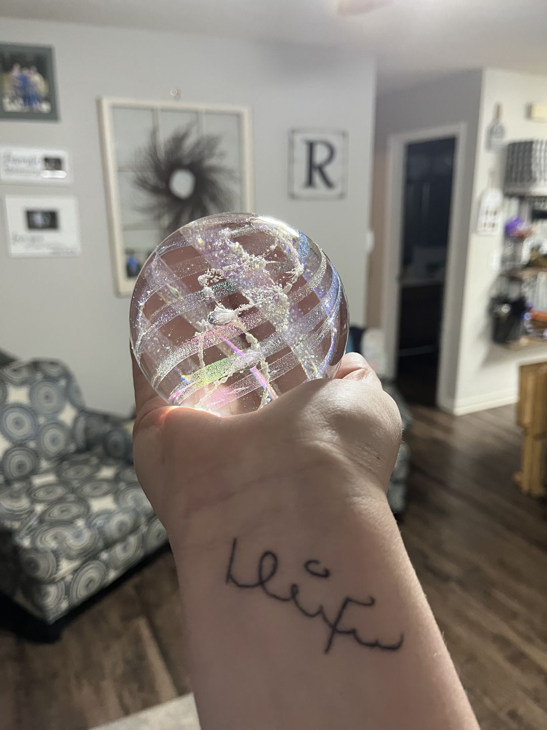 Customer photo review of Dichroic Rainbow Orb with Cremains