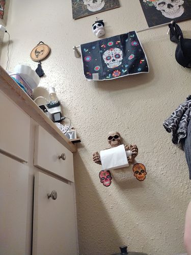 Customer photo review of Just Love Skulls Toilet Paper Holder