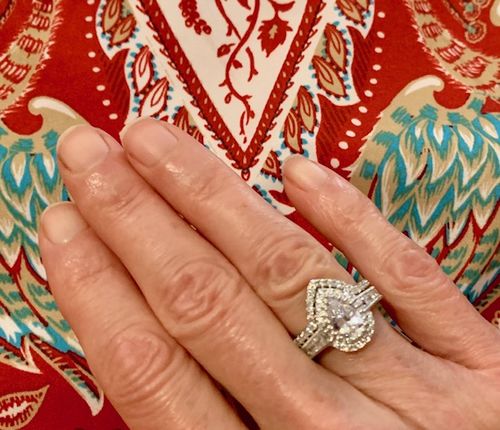 Customer photo review of Halo Wishbone Pear CZ Ring Set in Sterling Silver
