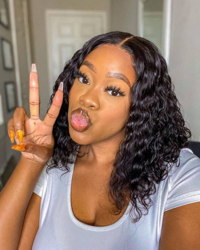 Customer photo review of Luvwin Water Wave Lace Front Bob Human Hair HD Transparent Lace