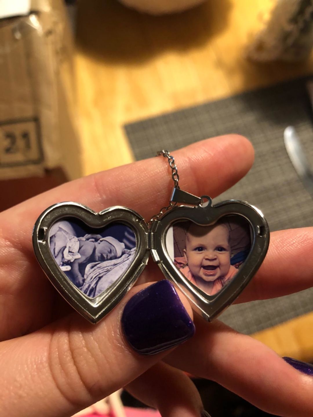 Customer photo review of Personalized Heart Locket Necklace That Holds Pictures Memory Photo Lockets Custom Photo Name Dasiy Heart Necklace