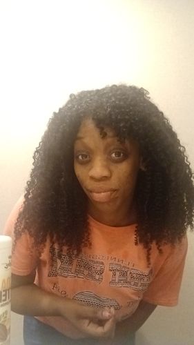 Customer photo review of Glueless Natural Black Curly Wig With Bangs Non Lace Virgin Human Hair Wigs
