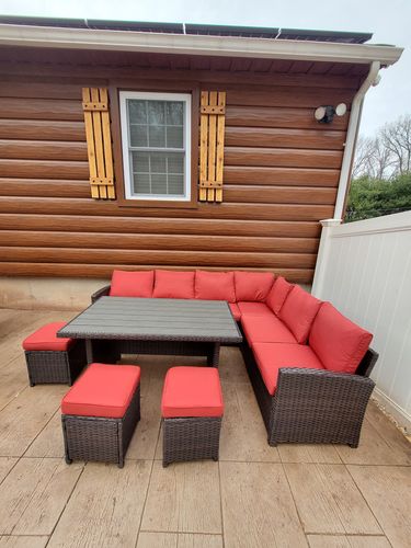 Customer photo review of 7 Pcs Patio Dining Set All Weather Outdoor Sectional Furniture w/ Ottoman, Wine  Red Cushion
