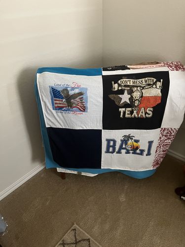 T-shirt quilt with travel, patriotism themes by gerhild from TX