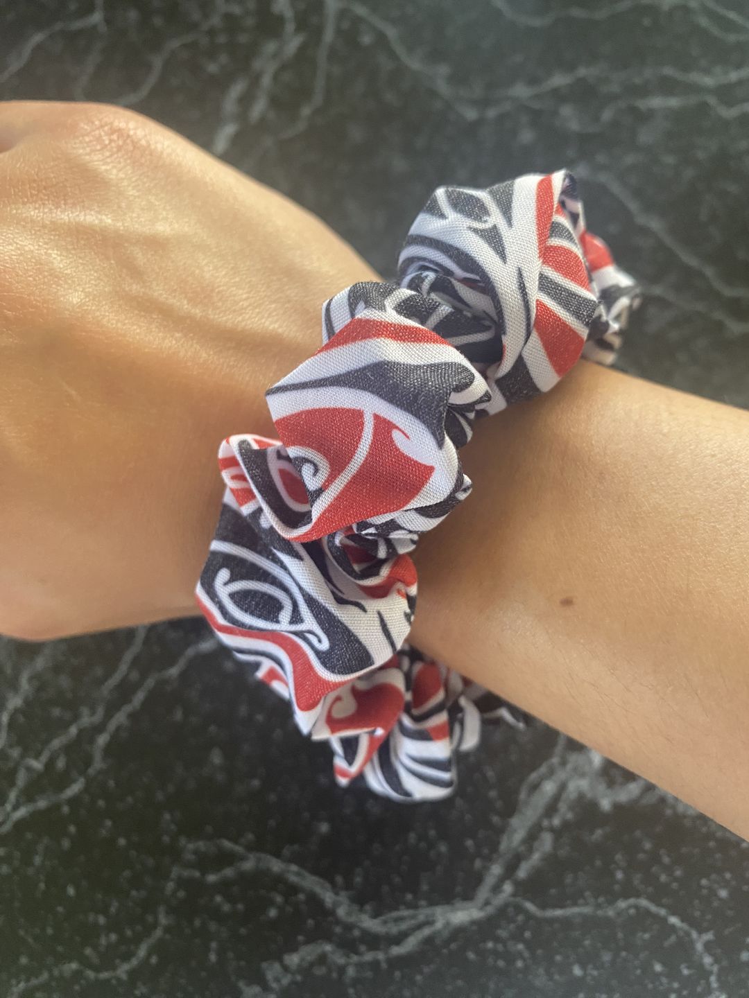 Customer photo review of Maori Koru Design Hair Scrunchie