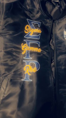Customer photo review of Sorority Jacket - Personalized Sigma Gamma Rho Bomber Jackets