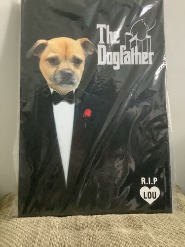 Customer photo review of The Dogfather: Personalized Pet Canvas