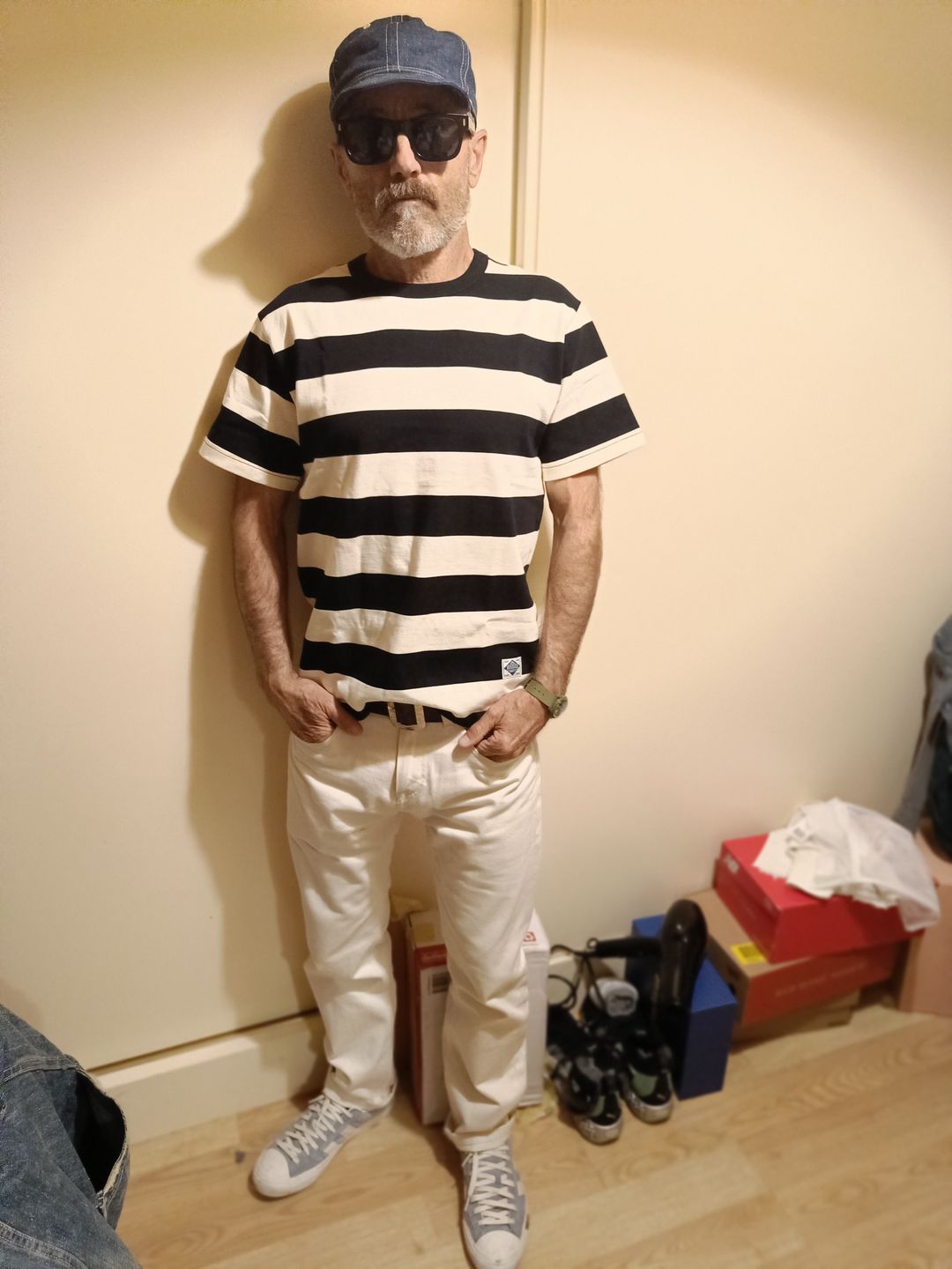 Customer photo review of Heavyweight Cotton Wide Striped T-Shirt - Black/White