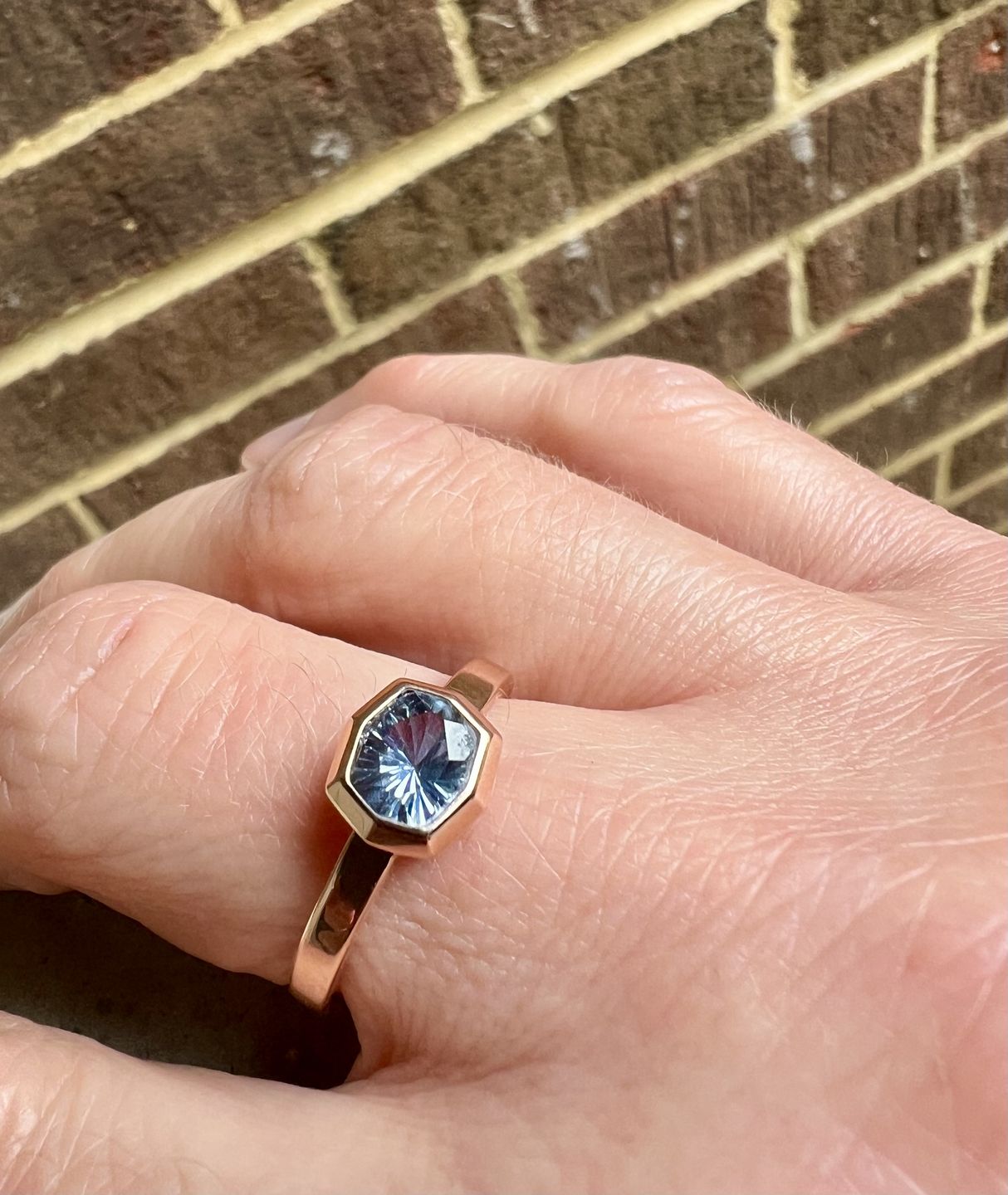 Customer photo review of 1.1 Carat Bluish Gray & Violet Umba Sapphire Octagonal Cushion -  Fantasy Cut - 6.5x5.6mm