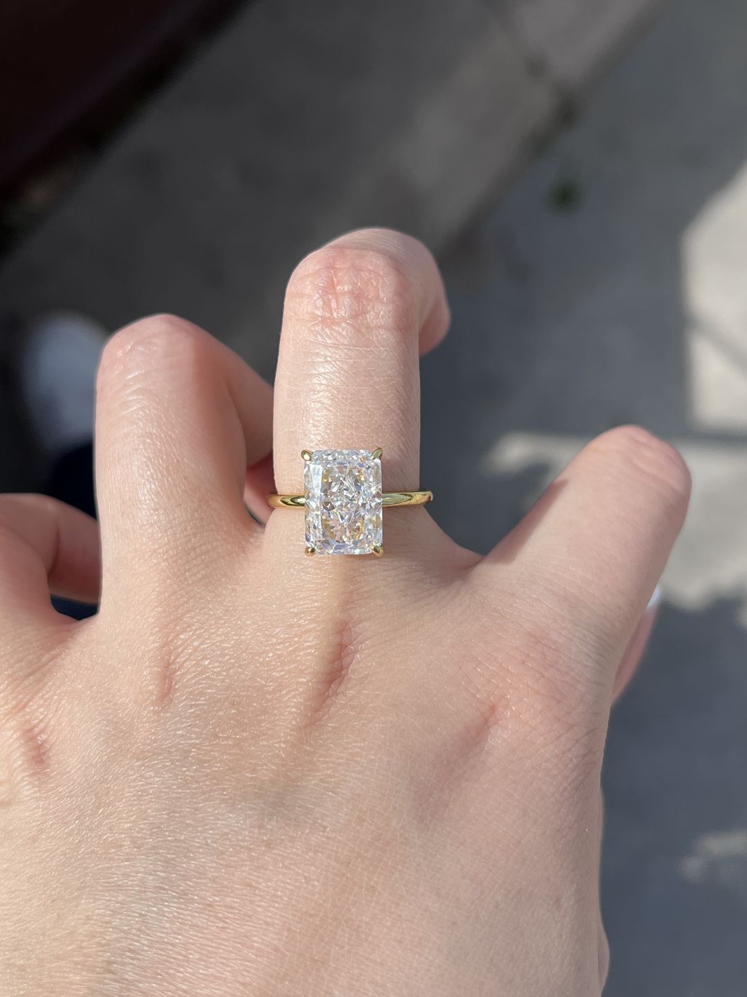 Customer photo review of S925 Classic 4.5 Carat Radiant Cut Simulated Diamond Engagement Ring/Wedding Set