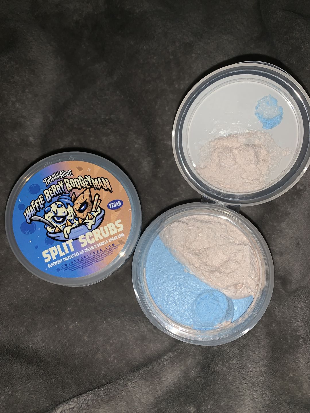 Customer photo review of Waffle Berry Boogeyman Split Scrub (Blueberry Cheesecake Ice Cream & Waffle Cone)
