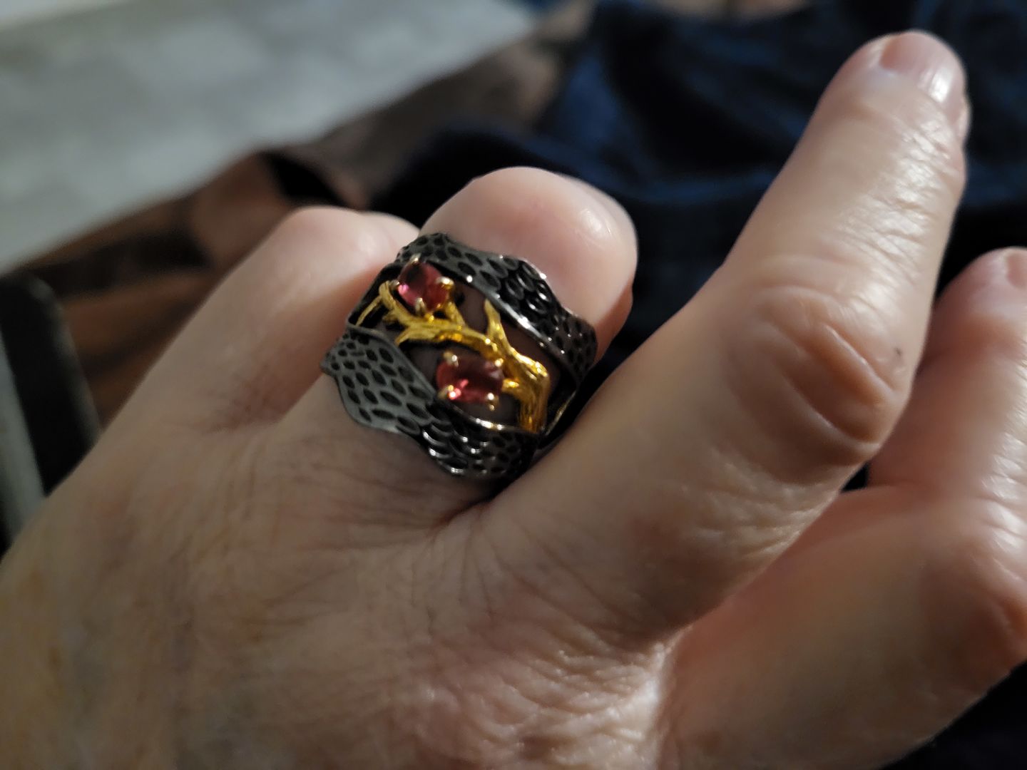 Customer photo review of Retro Red Garnet Ring