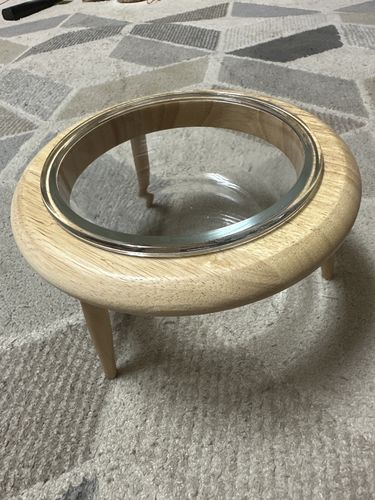 Customer photo review of 玻璃飛碟寵物碗 橡木架 單碗