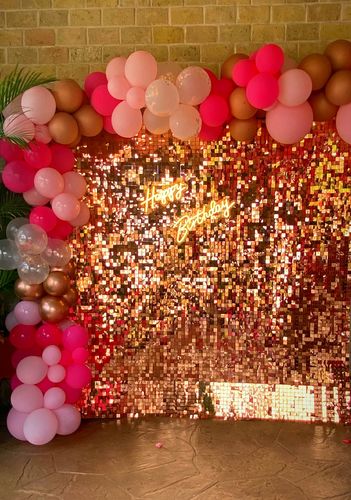 Customer photo review of Rosegold Shimmer Wall Panels – Easy Setup Wedding/Event/Theme Party Decorations