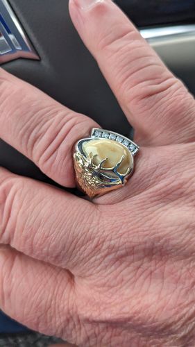 Customer photo review of Granite Peak Elk Ivory & Diamond Two Tone Gold Mens Ring