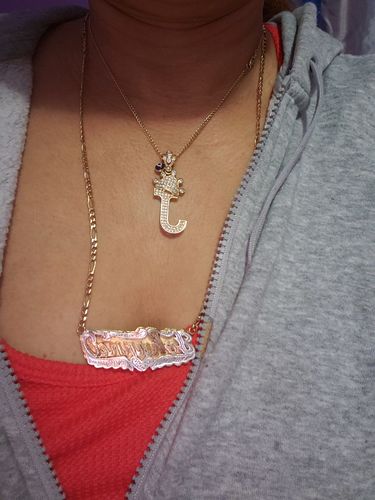 Customer photo review of *NEW* 14K Crowned Initial Pendant ( T ) - JTJ™