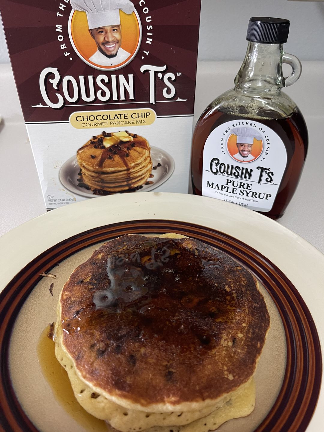 Customer photo review of Cousin T's Chocolate Chip Gourmet Pancake Mix (2 Pack)