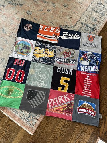 T-shirt quilt with sports, community events themes by Kristina from VA