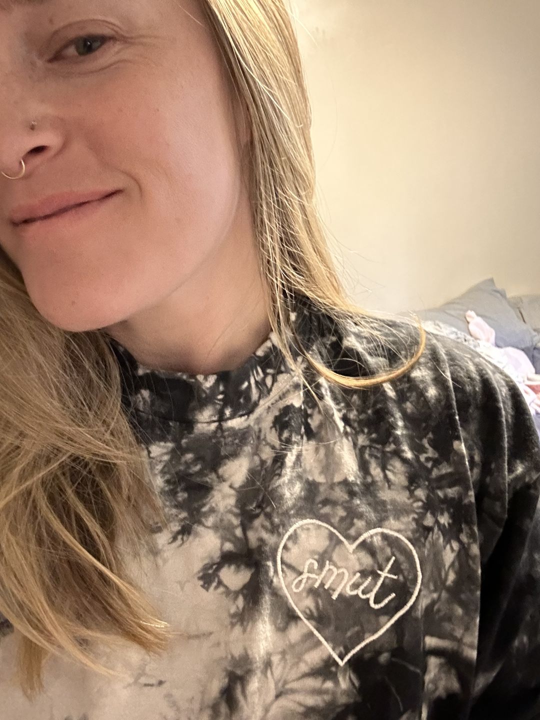 Customer photo review of smut heart embroidered oversized tie-dye t-shirt