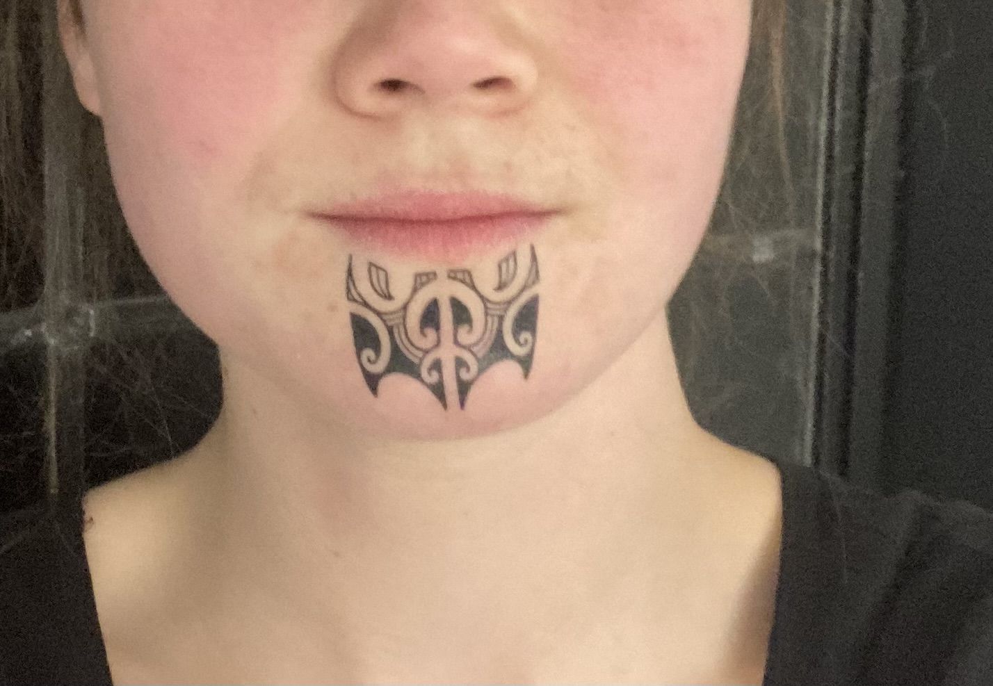 Customer photo review of Girls and Womens Chin Moko Temporary Tattoos