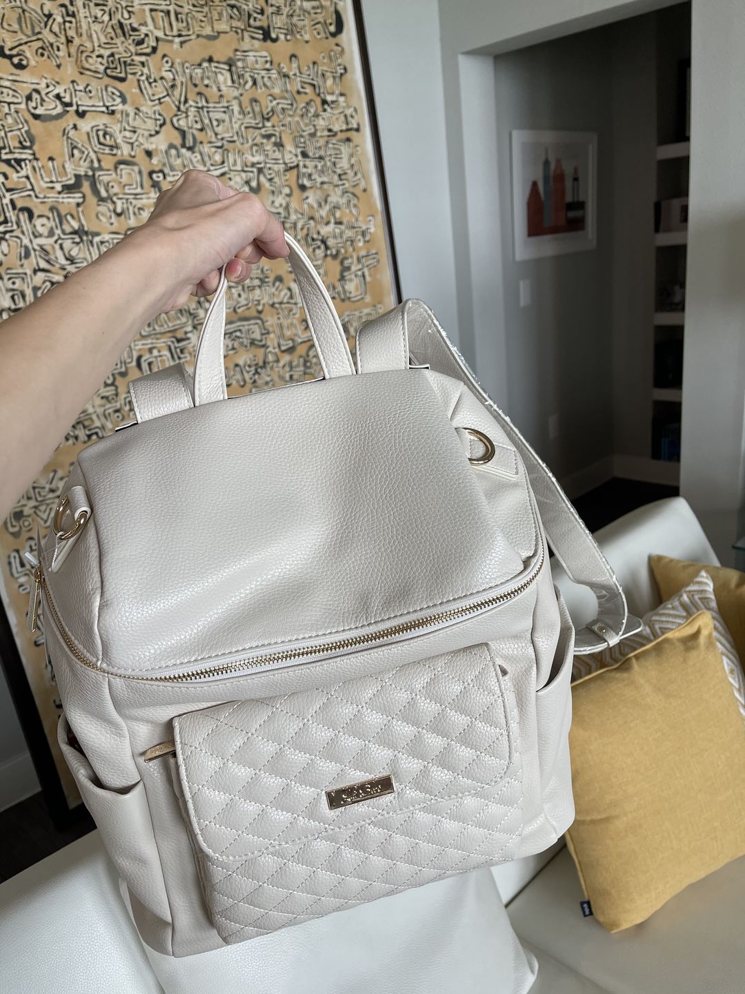 Customer photo review of Monaco Diaper Bag | Pearl White